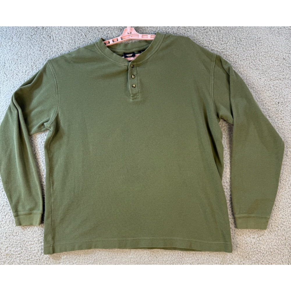 ZZ Dockers Men XL Green Waffle Knit Henley Thermal Shirt